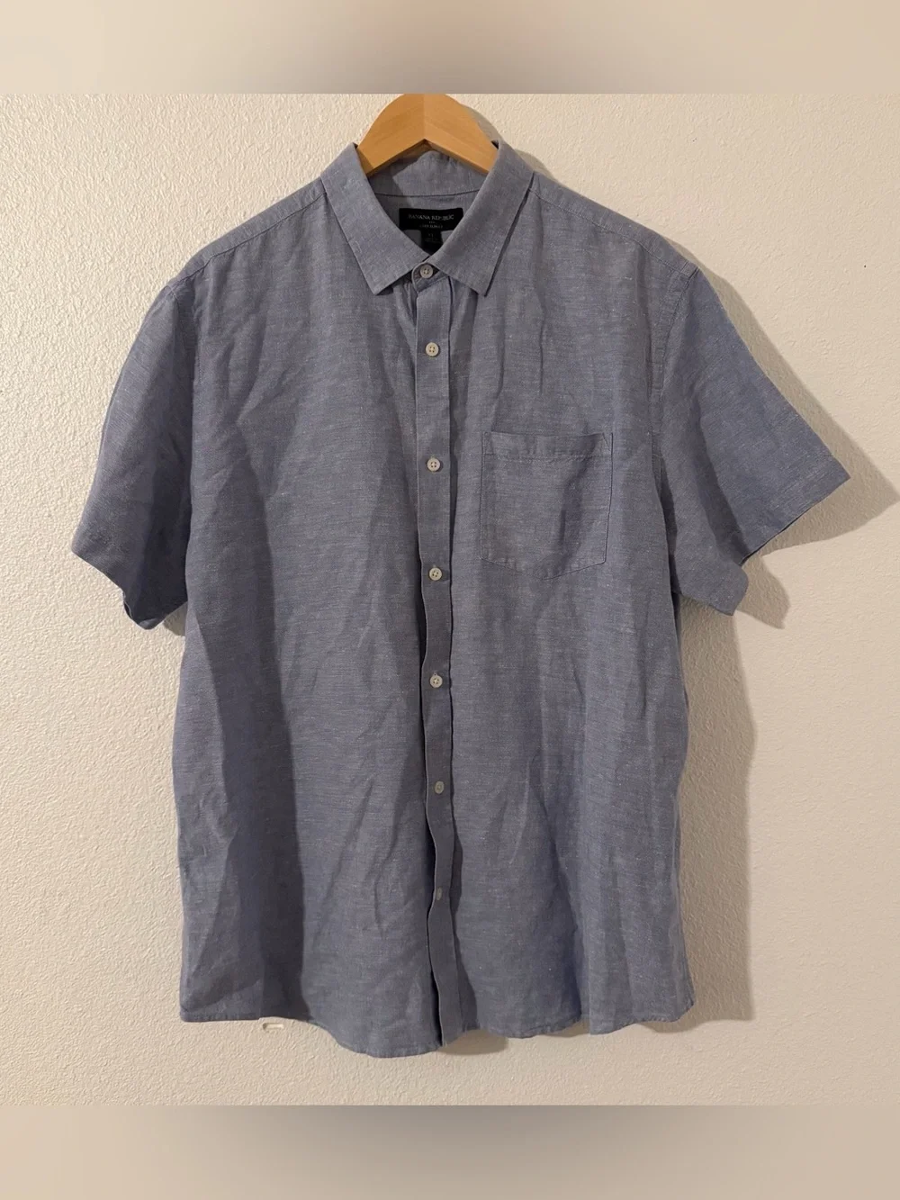 Banana Republic Slim Fit Blue Linen Button Down S/ Sleeve Shirt Men's Size XL